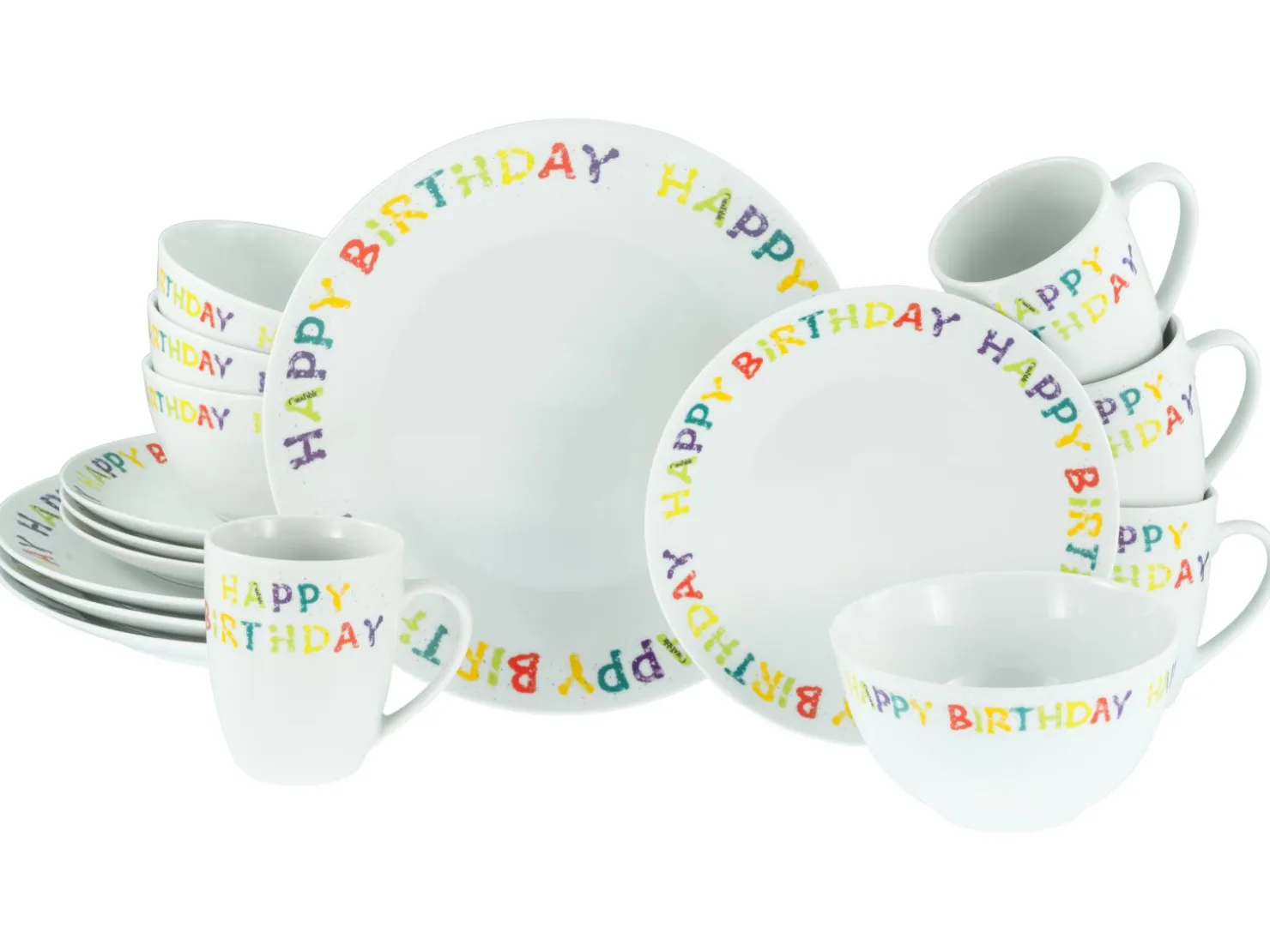 Creatable Geschirrset|Luna Black Line - Kombiservice 16-tlg, Luna - Kombiservice 16-tlg, Happy Birthday - Kombiservice 16-tlg - Happy Birthday