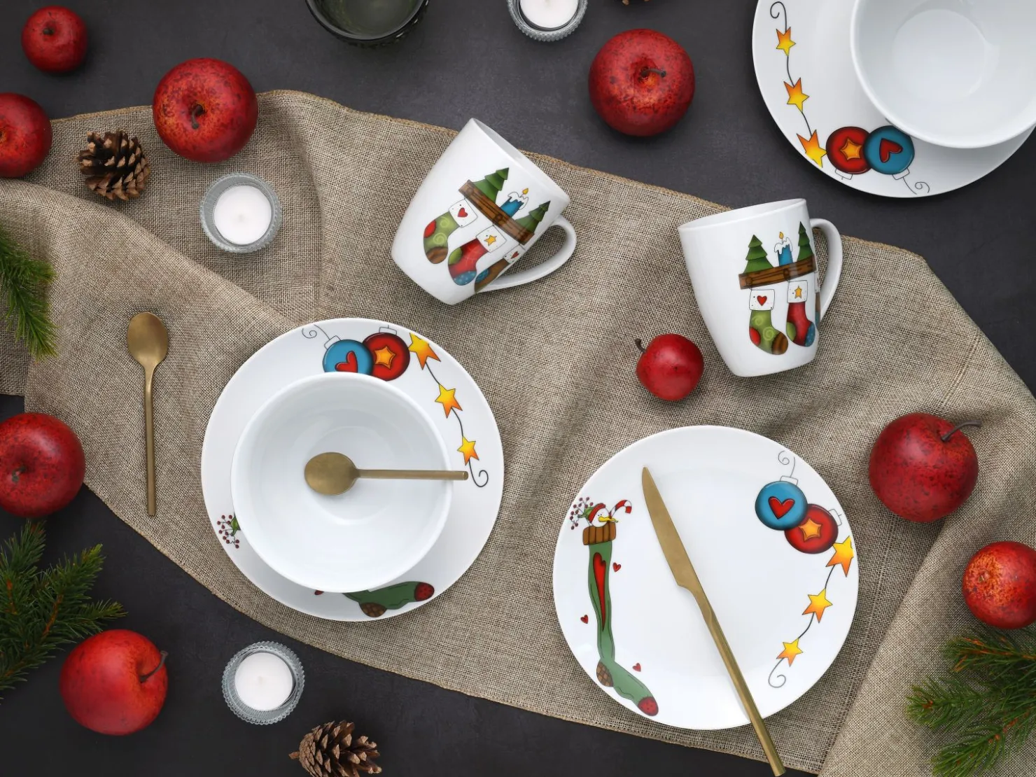 Creatable Geschirrset|Luna - Brunch Set 12-tlg, Happy Birthday - Frühstücksset 12-tlg - Happy Birthday