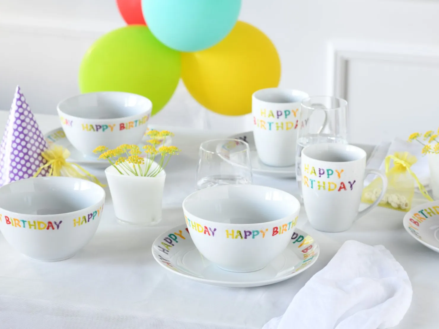 Creatable Geschirrset|Luna - Brunch Set 12-tlg, Happy Birthday - Frühstücksset 12-tlg - Happy Birthday