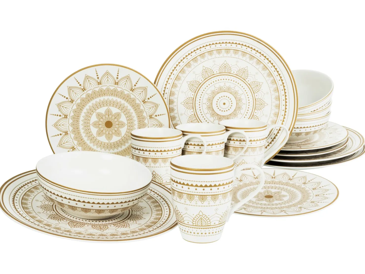 Creatable Geschirrset|Mandala - Kombiservice 16-tlg - Gold-Schwarz