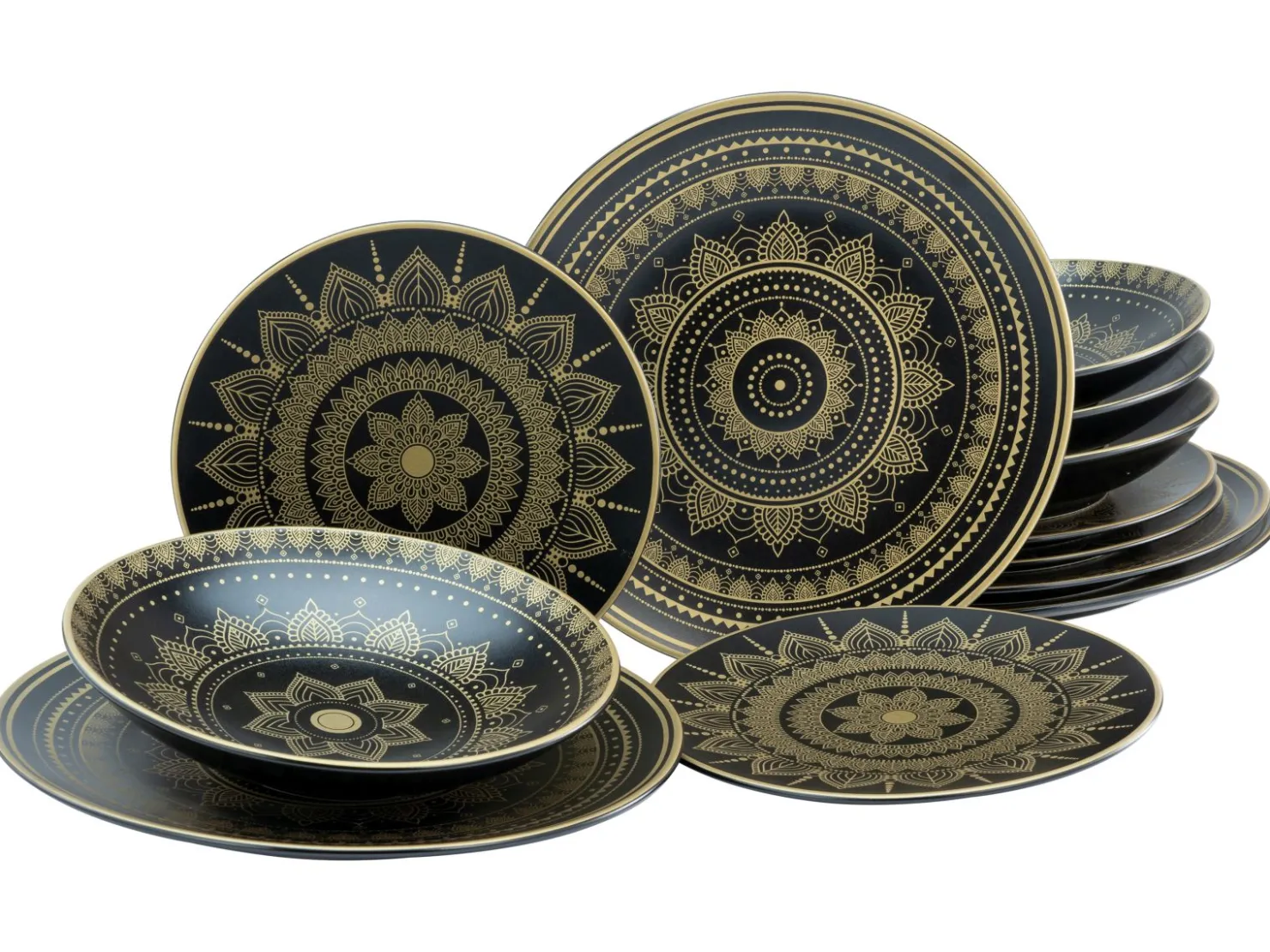 Creatable Geschirrset|Mandala - Tellerset 12-tlg - Gold-Schwarz