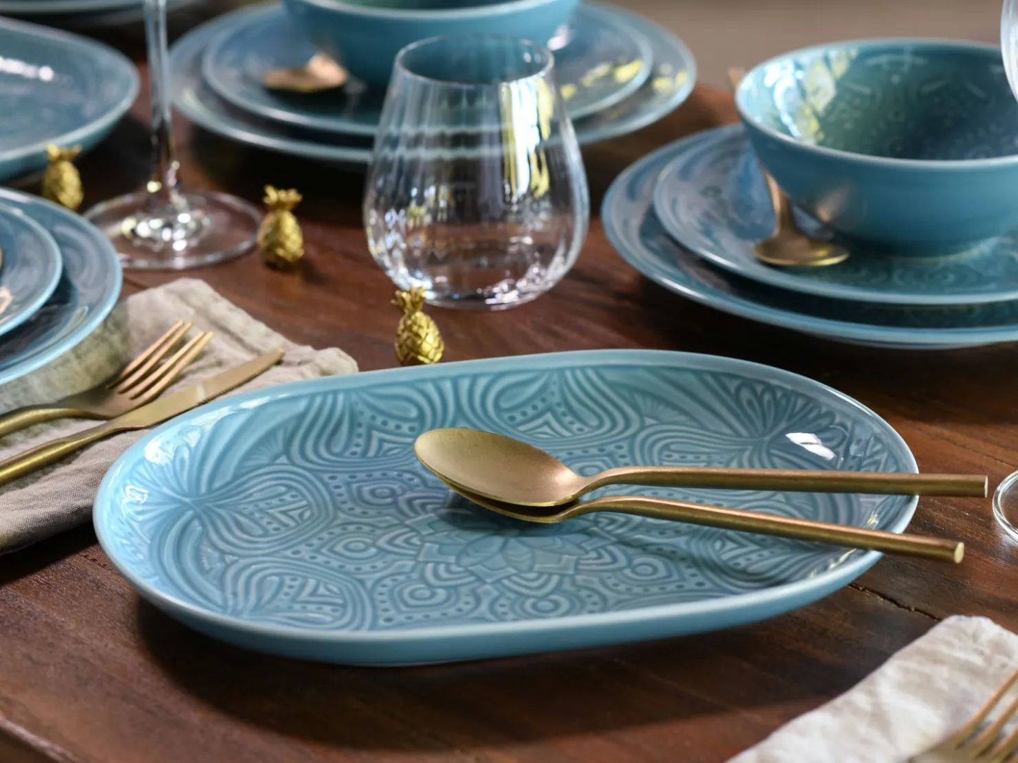 Creatable Platten|Geschirrset|Orient Mandala - Plattenset 2-tlg - Aquamarine