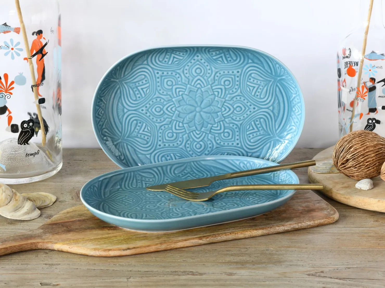 Creatable Platten|Geschirrset|Orient Mandala - Plattenset 2-tlg - Aquamarine
