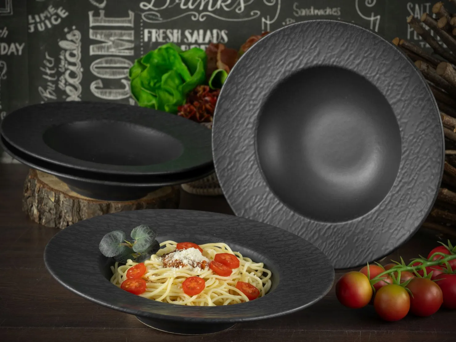 Creatable Pizza & Pasta|Geschirrset|Schiefer - Pastateller 4-tlg - Schwarz