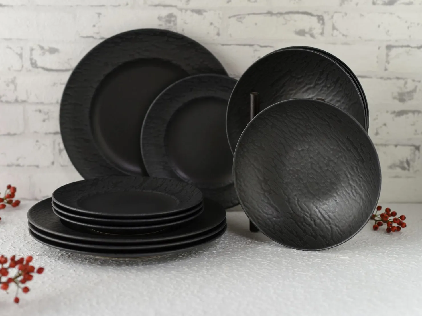 Creatable Geschirrset|Teller|Schiefer - Tellerset 12-tlg - Schwarz