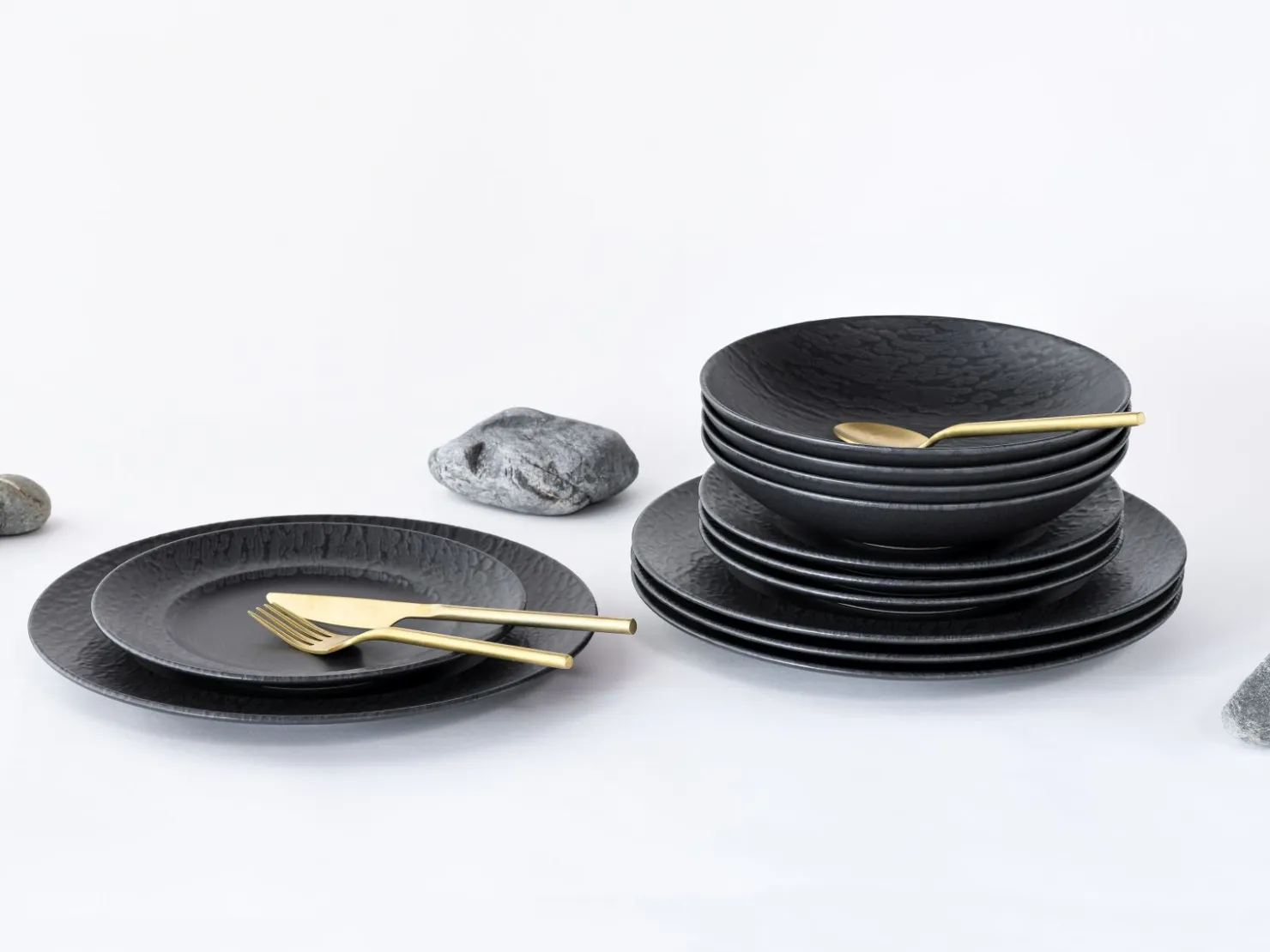 Creatable Geschirrset|Teller|Schiefer - Tellerset 12-tlg - Schwarz