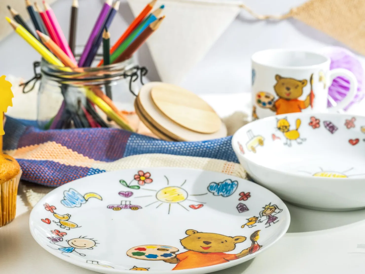Creatable Geschirrset|Teddy - Kinderservice 3-tlg - Weiss