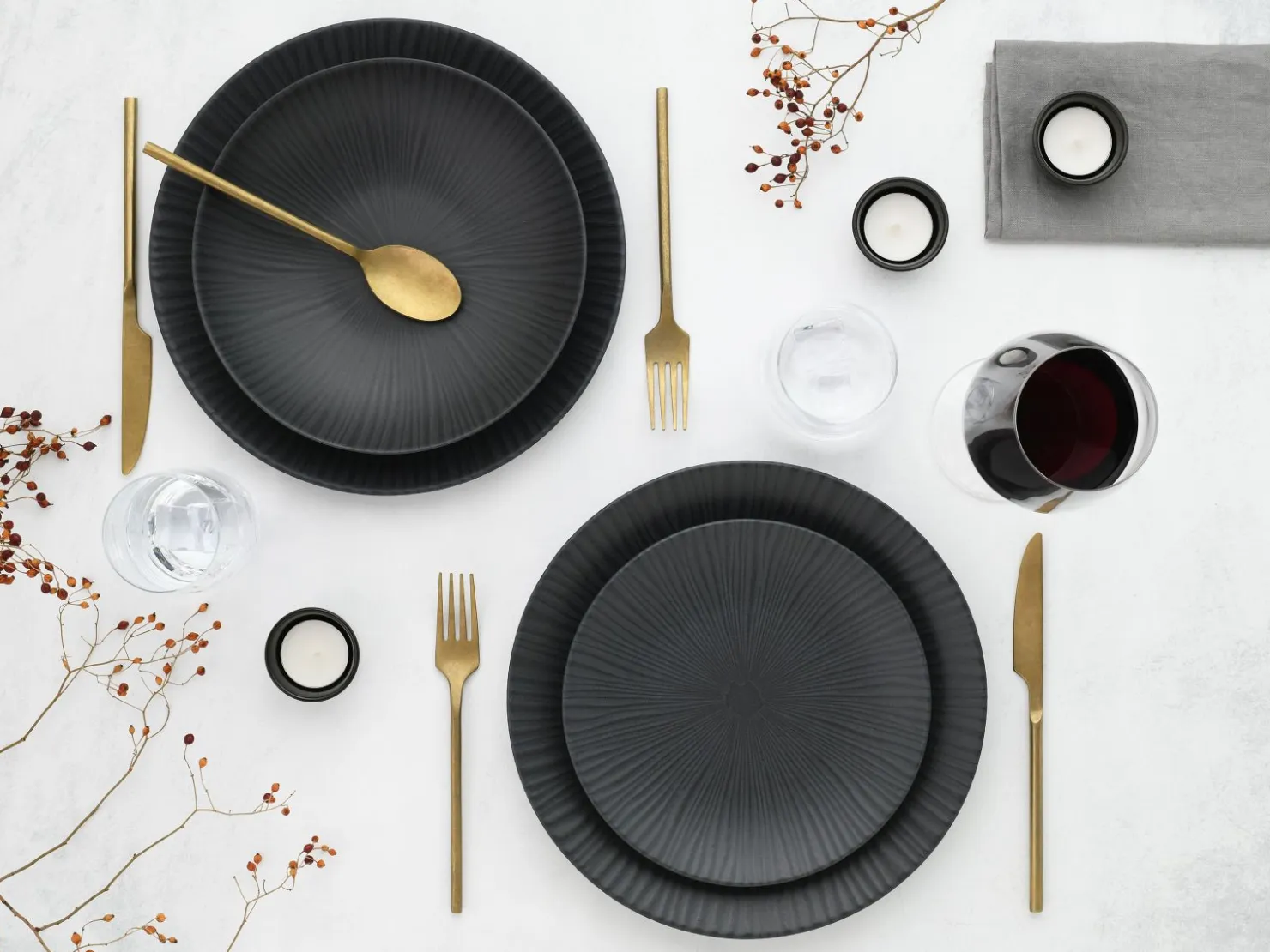 Creatable Geschirrset|Teller|Vesuvio - Tellerset 12-tlg - Schwarz