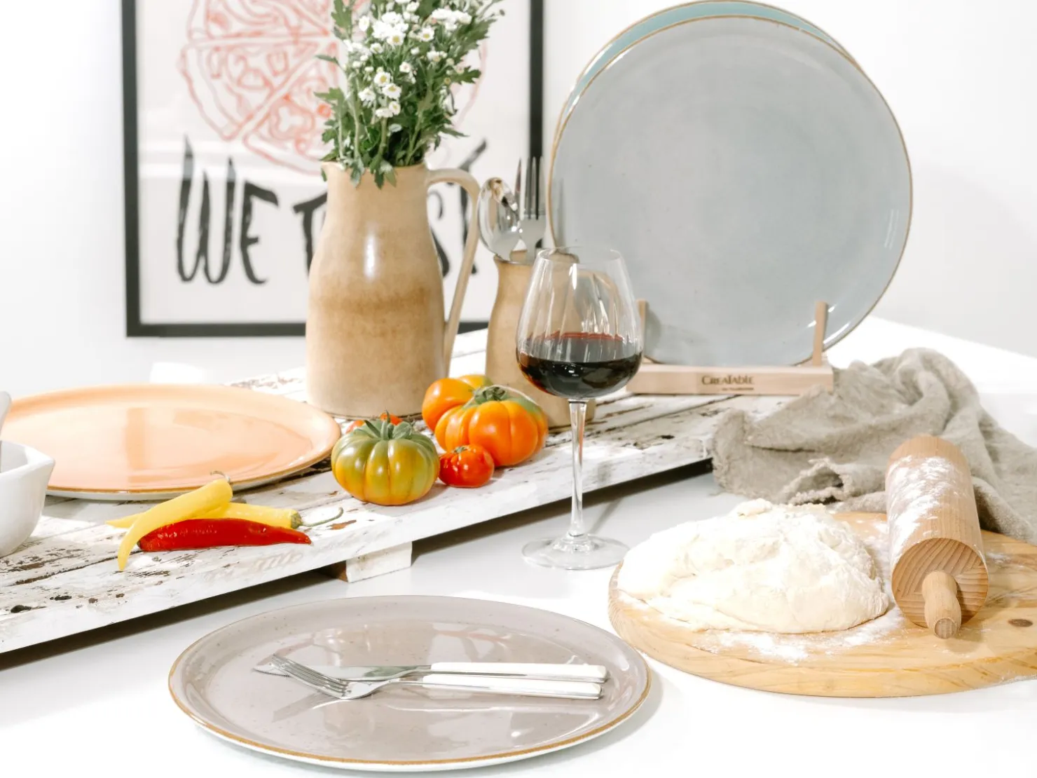 Creatable Pizza & Pasta|Geschirrset|Vintage Nature - Pizzateller 4-tlg - Weiss