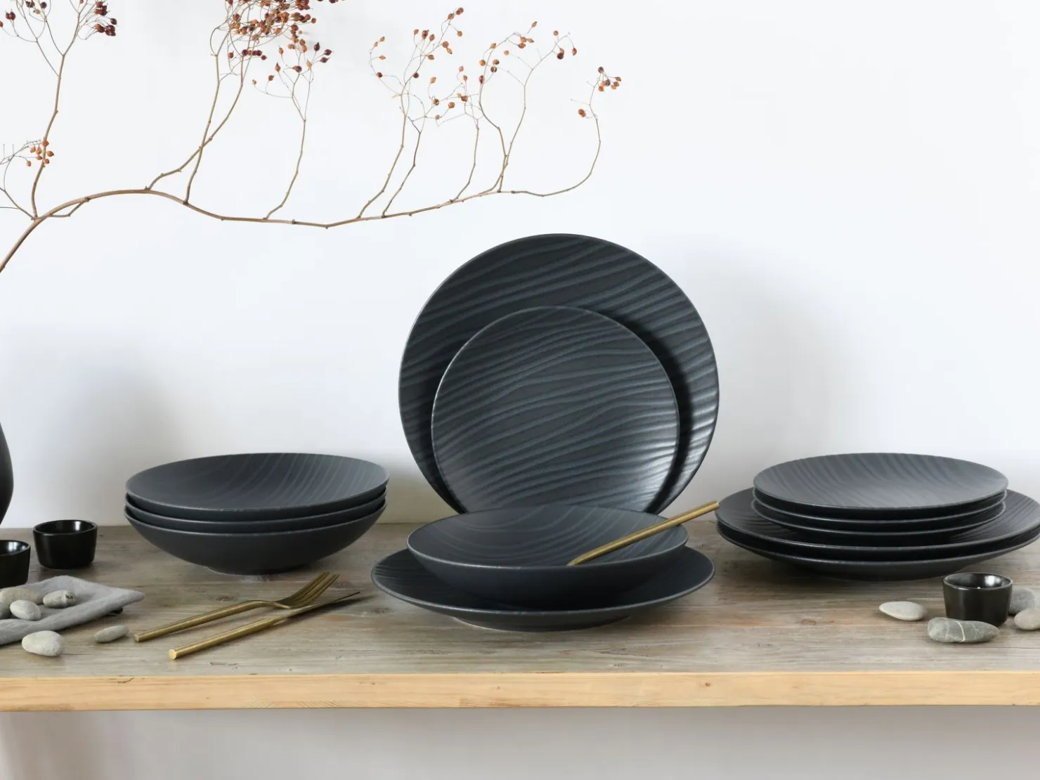Creatable Geschirrset|Waves - Tafelservice 12-tlg - Schwarz
