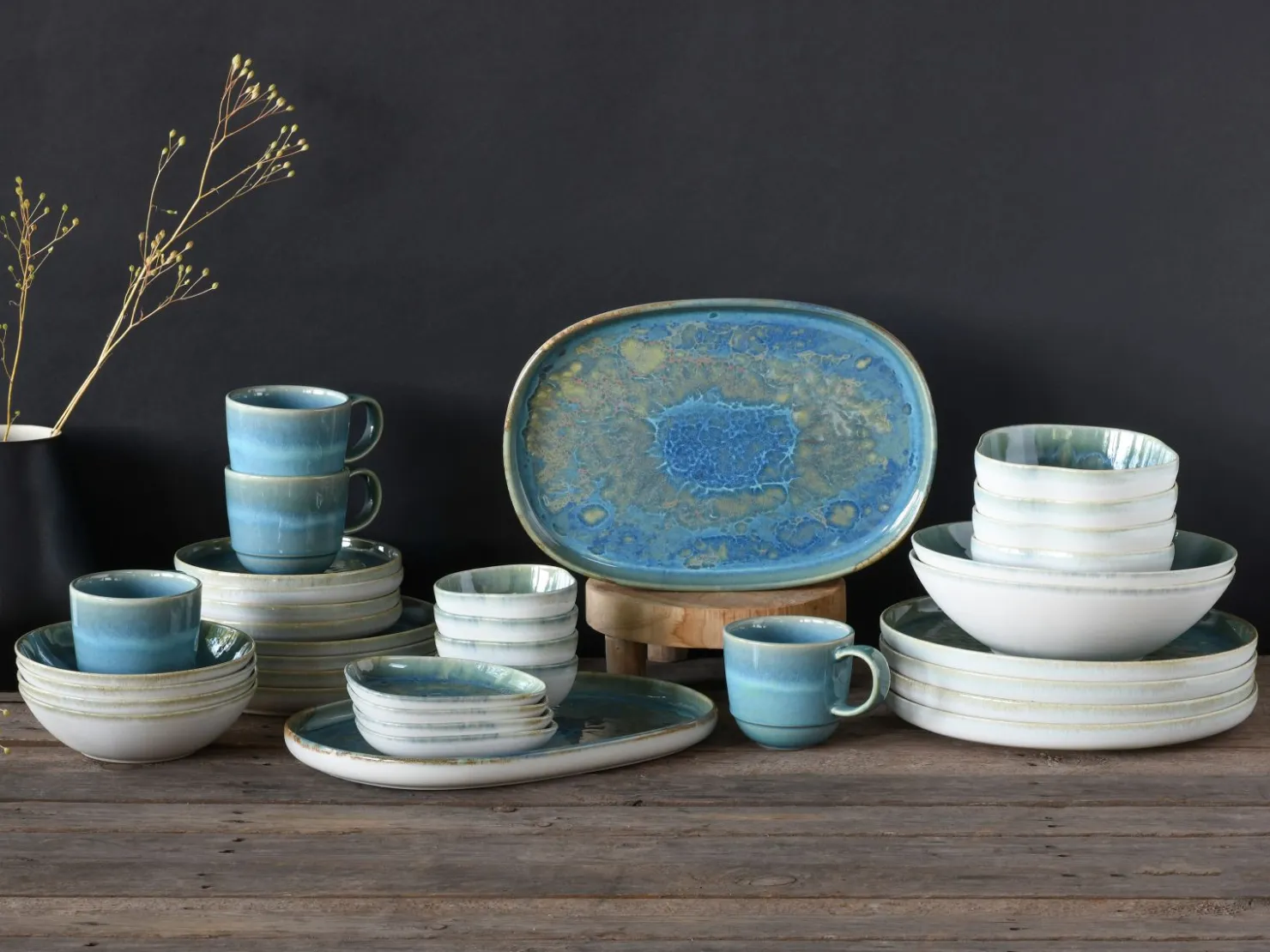 Creatable Platten|Geschirrset|Yuki - Servierplatte 2-tlg - Grün-blau