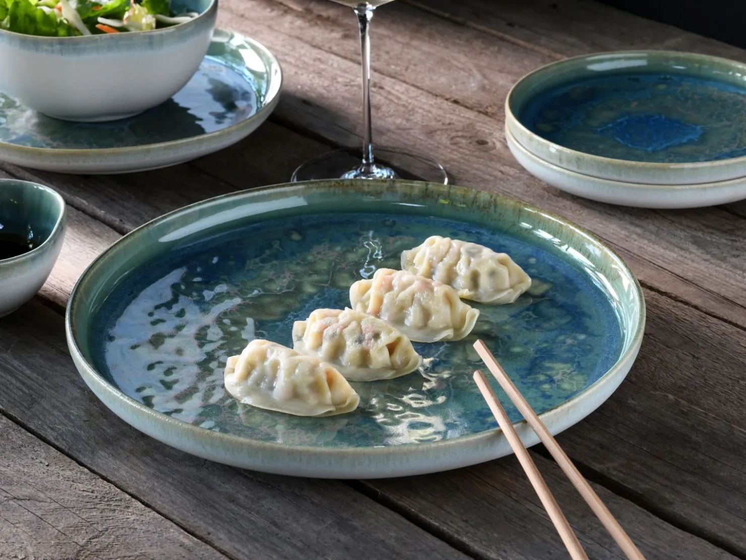 Creatable Geschirrset|Teller|Yuki - Tellerset 8-tlg - Grün-blau